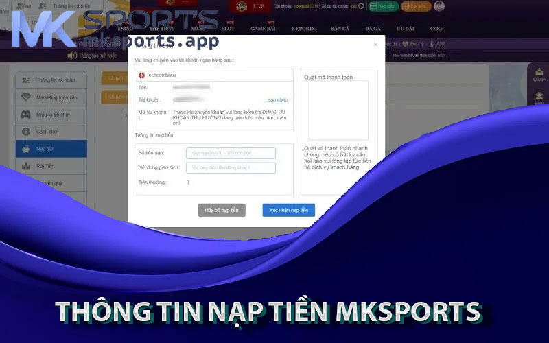 thông tin nạp tiền mksports